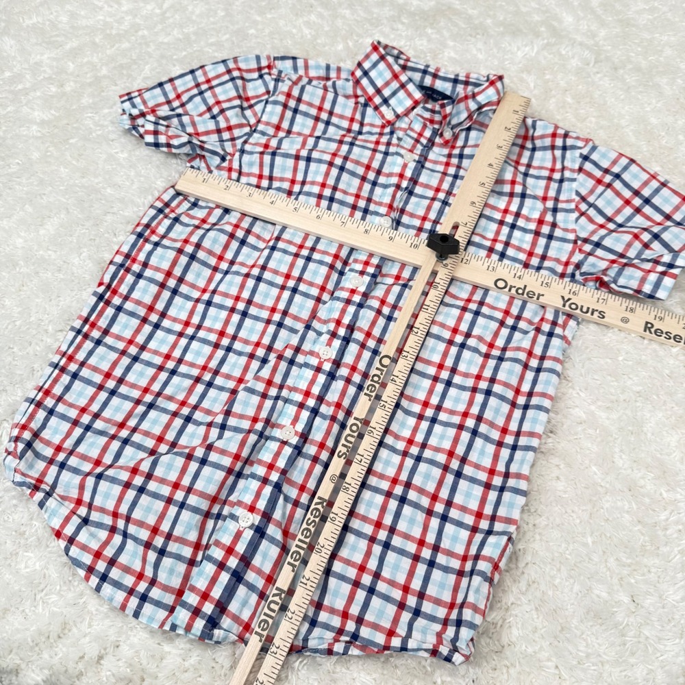 Janie & Jack Boy's 14 Red Blue Plaid SS Button Shirt Patriotic American Poplin - Picture 7 of 11